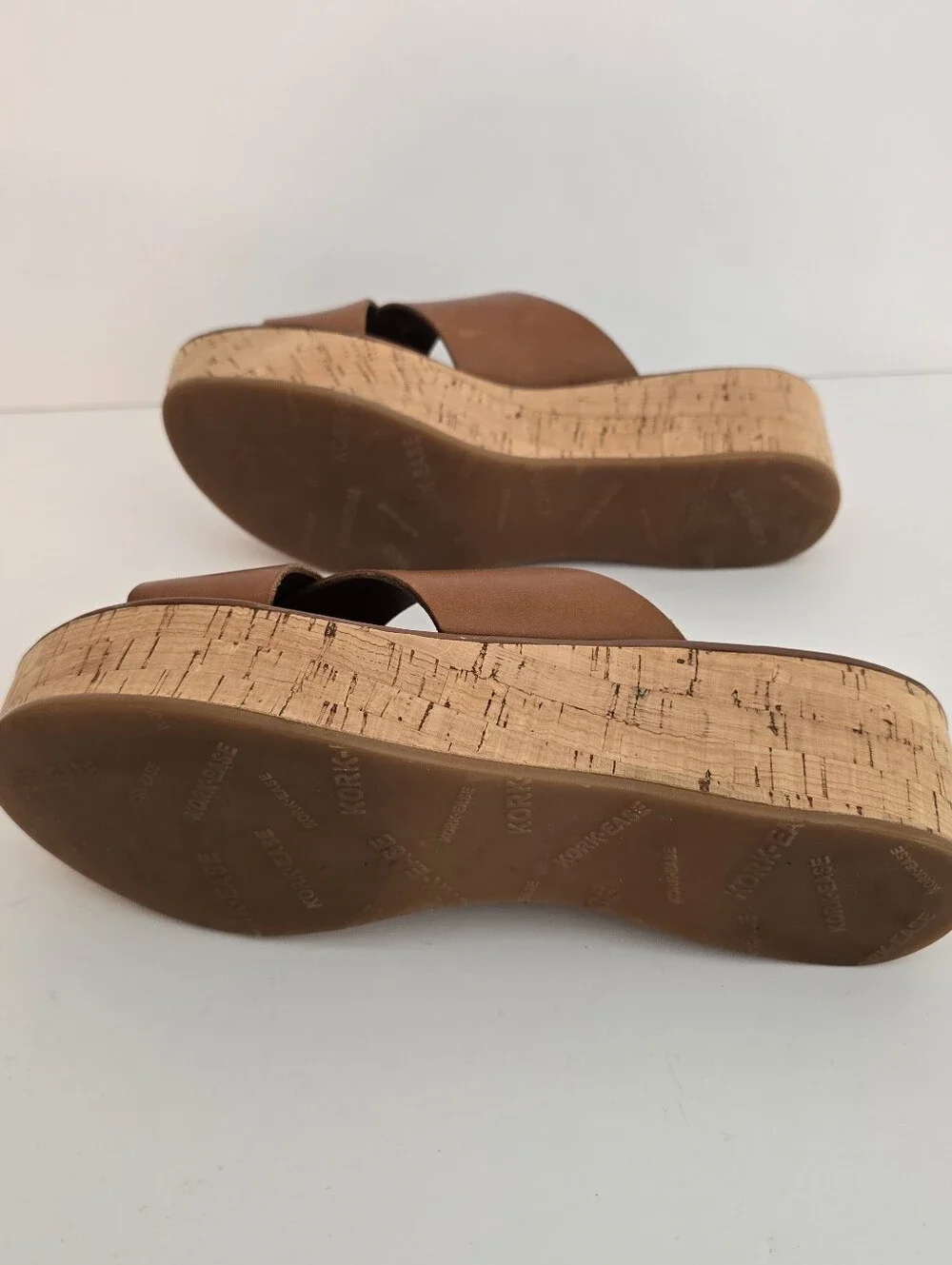 Kork-Ease Brown Leather Cork Wedge Slide Sandals